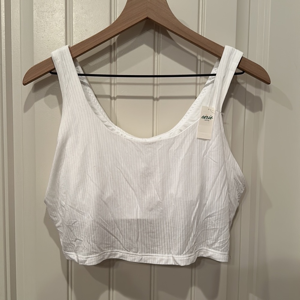 NWT Aerie White Colored Ribbed Crop Tank Top XL